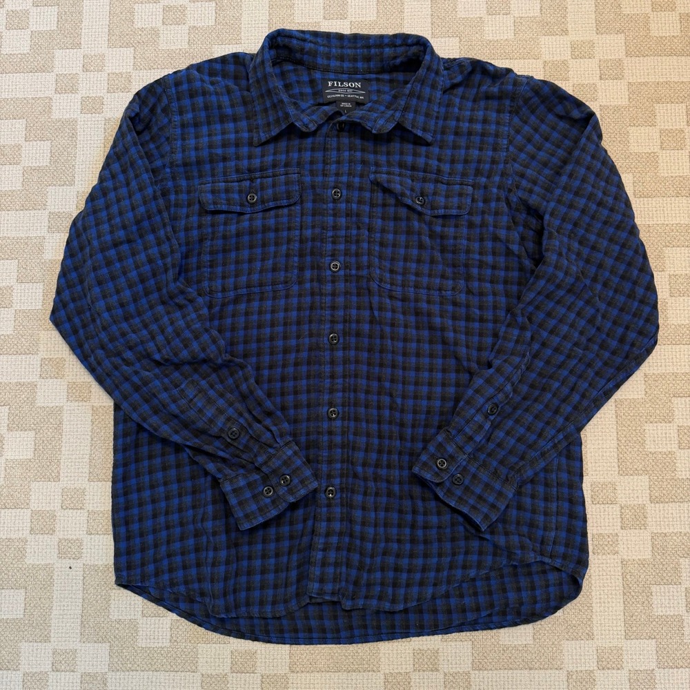 Filson Cotton Flannel Mens Large Blue Black Buffalo Check Plaid